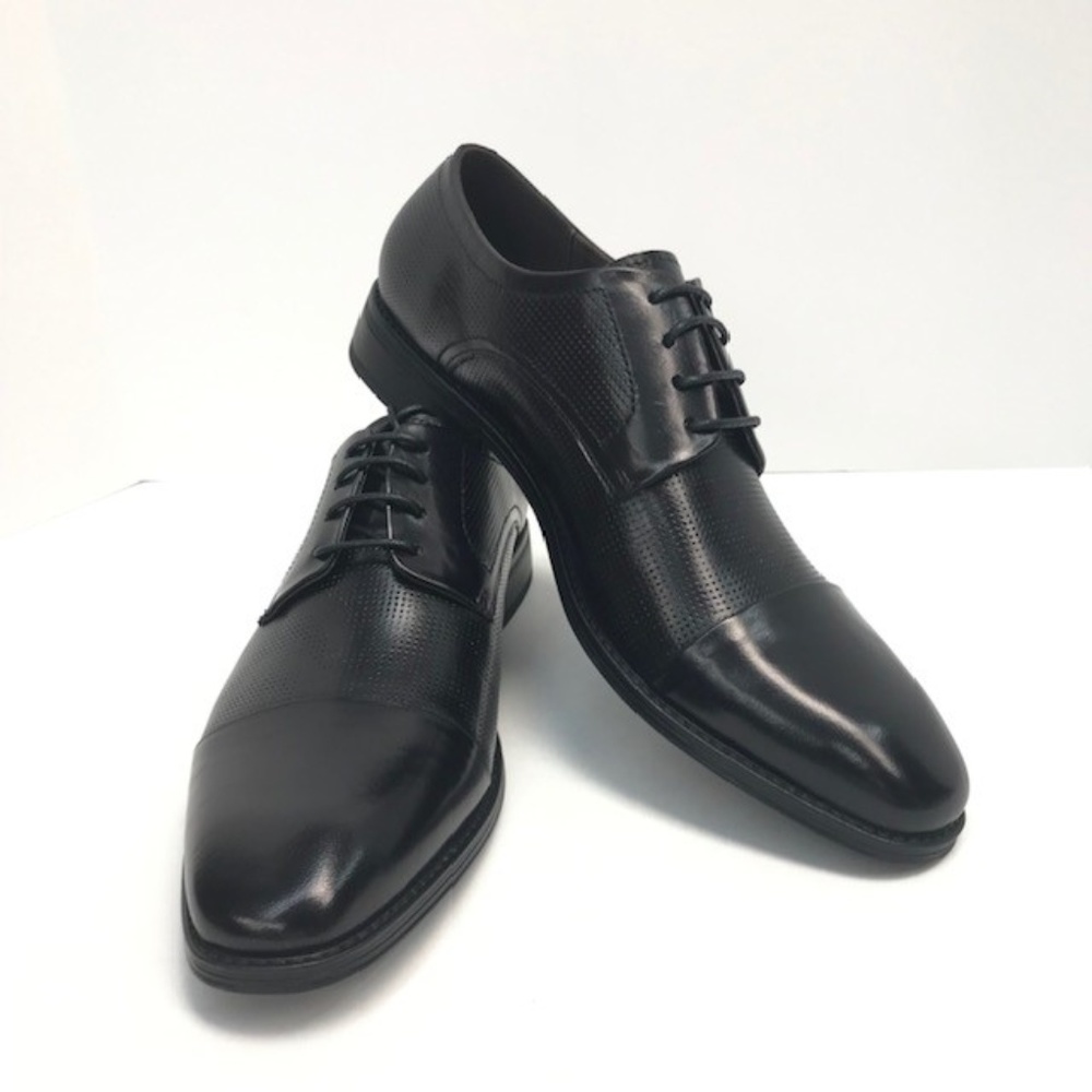 Asher Green Men's Black Dress Shoes Genuine Leather Smooth Cap Toe Sizes 8 - 9.5
